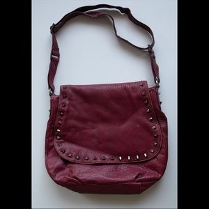 Burgundy Leather Messenger Bag w Geometeic Studs